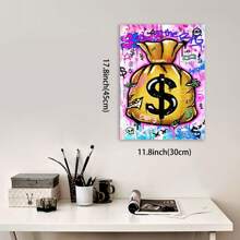 Framed Vibrant Money Bag Graffiti Art Canvas - Colorful Urban Street Art For Home, Office, Living Room, Bedroom Decor | Ideal Gift For Birthdays, Holidays, Mother's Day, Wall Art - Framed(框架) - 查看 2
