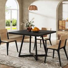 Tribesigns Square Dining Table For 4, 31.5" Industrial Dinner Table With Metal Base, Wood Kitchen Table For Dining Room, Small Space, Apartment - Black - View 2