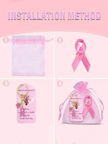 6pcs/12pcs Breast Cancer Promotional Accessories, Breast Cancer Women's Inspirational Gifts, Women's Pink Breast Cancer Promotional Decorations, Red Ribbon Brooches,Including Transparent Gauze Bag And Greeting Card, Women's Love Friendship Party Encouragement Gift,Car Keychains