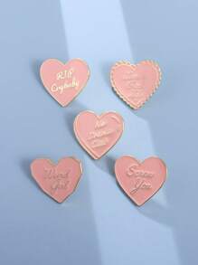 1pc Pink Heart Series Letter English Brooch, Minimalist Versatile Metal Gift Badge - Pink - View 1