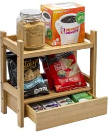 2-Tier Bamboo Countertop Shelf With Hidden Drawer - Makeup Organizer - Multi-Purpose Storage For Skincare, Toiletries, Desktop - Display Stand Shelf For Bathroom Vanity Counter, Kitchen, Office - 2 - Xem 5