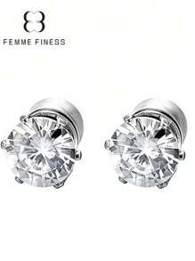 Femme Finess Juego de pendientes magnéticos de acero inoxidable para hombres y mujeres, estilo AB, de doble cara, sin perforación, con combinación de pendientes de pareja, circonita cúbica hipoalergénica de 5-8 mm