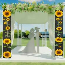 1 para (11,8*70,8 cala/30*180 cm) dwustronna dekoracja drzwi z motywem kwiatowym wiosennym ze wzorem słonecznika, materiał poliestrowy, wisząca ozdoba na werandę Happiness Spring, dekoracja ścienna do wewnątrz/na zewnątrz, lambrekin na drzwi imprezowe, wiszący baner w stylu wiejskim i podwórkowym, wiosenna dekoracja pokoju - nie wymaga zasilania, idealna na przyjęcie świąteczne w domu i na zewnątrz