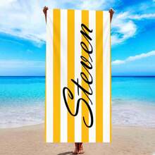 1 件定制条纹沙滩巾，带有个性化名称/文字，超强吸水游泳巾，舒适沙滩巾，时尚泳池巾，时尚瑜伽垫，沙滩配件，节日完美礼物，有多种尺寸可供选择，非常适合游泳、露营和旅行
