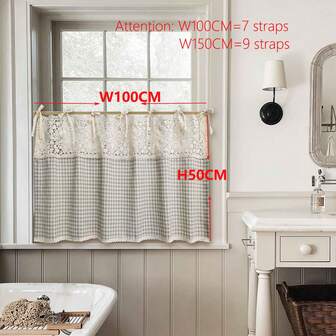 1件田园风格浅咖啡厨房窗帘小窗户窗帘小短窗帘纽扣装饰特殊设计门帘