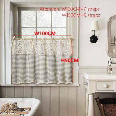 1件田园风格浅咖啡厨房窗帘小窗户窗帘小短窗帘纽扣装饰特殊设计门帘