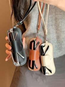 Fashionable PU Leather Eyeglass Case, PU Glasses Pouch With Neck Strap, Large Capacity Storage For Myopia, Shades, And Sunshades, Movie-Themed Accessory, Eye Glasses Case Travel Essentials Travel Accessories Travel Must Haves Graduation - Multicolor - View 2