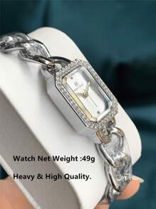 Pablo Raez 1 件银色女士手表奢华女孩华丽女士腕表高品质时尚水钻不锈钢 IPS 镀层顶级矩形水钻正装手表 50 米防水简约时钟女士优雅休闲石英表女士水晶高级派对腕表适合日常使用送给母亲朋友家人的生日礼物 - 均碼 - 查看 11