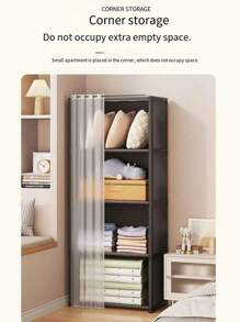 Organizador de almacenamiento con cortinas, estantería portátil negra, gabinete de almacenamiento multifuncional adecuado para oficina, dormitorio, baño, armario a prueba de polvo, de montaje sencillo, estantería abierta para dormitorio, partición, estantería de gran capacidad, decoraciones, decoración de festivales, decoración de habitaciones, decoración del hogar, decoración de dormitorios, para guardar vestidos, pantalones, zapatos, vaqueros, botas, faldas