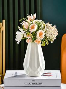 1pc Plastic Vase Scandinavian Color Vase Wet And Dry Flower Arrangement Container Decorative Planter Crafts Imitation Glaze Drop Resistant Living Room Drop-Proof Vase Decorative, Creative Minimalist Fresh And Simple Floral Vase , Home Decoration Ornaments Gifts Birthday Graduation