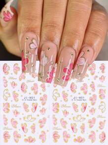 2 fogli di adesivi per unghie con fiori di ciliegio bronzati, bordo in pizzo dorato, petali rosa floreali primaverili 3D, decorazioni per manicure fai-da-te, affascinanti
