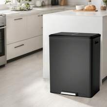 Step Dual Trash Can, 60L/16 Gallon Recycle Bins With Lid, 2 Removable Wastebusket, Step Pedal, Large Stainless Steel Double Trash Bin For Kitchen, Bathroom - 黑色 - 查看 7
