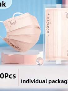 50pcs Disposable 3-Ply Macaroon Colored Face Masks, Breathable Adult Protective Mask With Individual Packaging - Multicolor - View 13