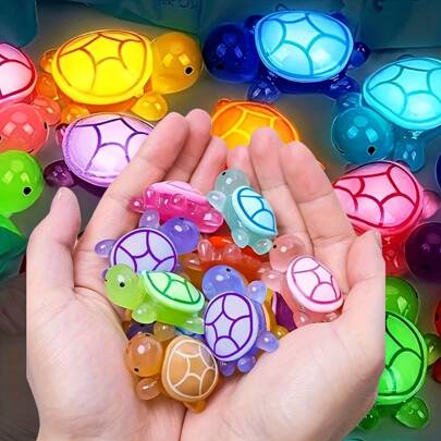100pcs Glow-In-The-Dark 3D Turtle Figurines - Colorful, Translucent Plastic Decorations For DIY Crafts, Party Favors, Beach-Themed Events