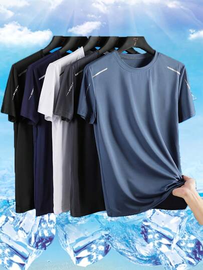 5 Packs Quick-Drying T-Shirts For Men Casual Ice Silk Summer Thin Sports Short-Sleeved Half-Sleeved Fitness Clothes Running Clothes New Tops