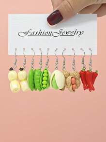 10pcs/30pcs Cross-Border New Dopamine Imitation Vegetable Series Resin Earring Set, Funny & Cute Pumpkin Ginger Eggplant Pea Peanut Earrings Pendants, Women Jewelry