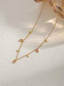 1 pieza Collar minimalista cuadrado de acero inoxidable con cristal de circonita cúbica, conjunto de joyas de moda, adecuado para uso diario, regalo único para mujeres