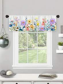 1pc Spring Purple Flower Curtain,Small Short Curtain, Without Holes Curtain, Refer To Bedroom Office Kitchen Living Room Study Home Decor - Multicolor - View 5