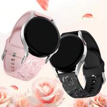 1 Rose Watch With Smooth Floral Carving Strap Compatible With Classic 20mm/Watch Classic/Active 20mm Soft And Cute Silicone Sports Strap Compatible With Samsung Strap For Women And Men (Excluding Watch) Without Watch