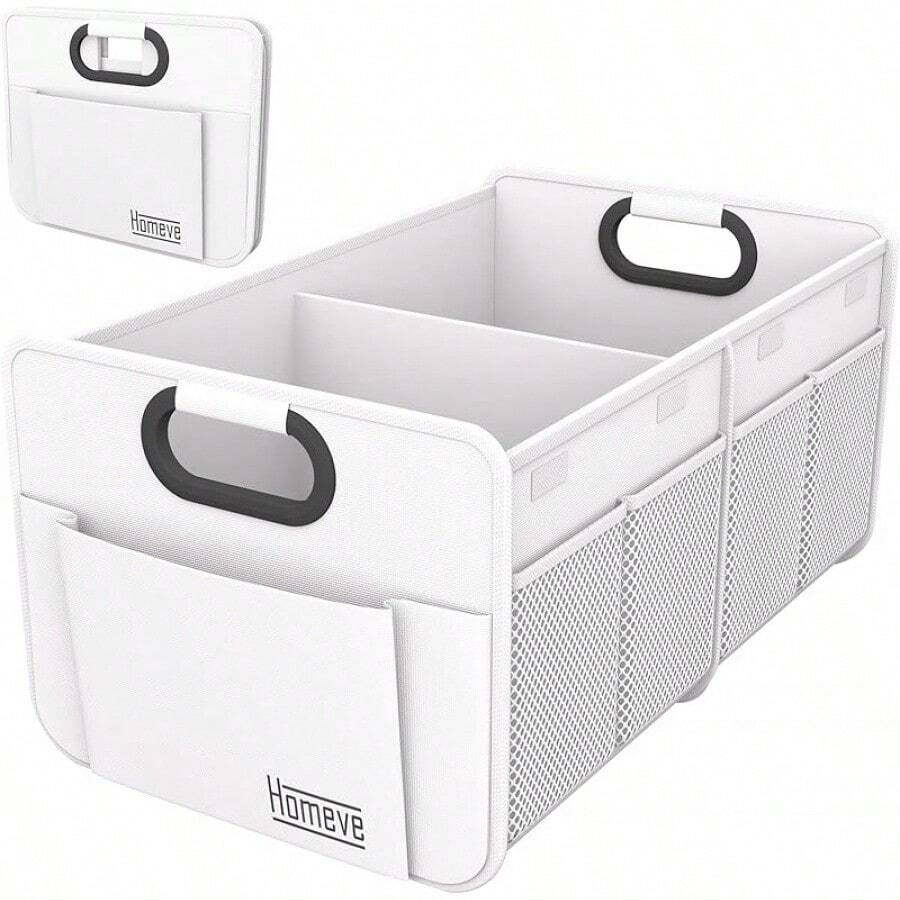 Homeve Car Trunk Organizer, Car Storage, Reinforced Handles, Collapsible Multi-Compartment Car Organizers, Foldable And Waterproof, 600D Oxford Polyester, Suitable Any Car, SUV,-Van, Black2025 - 白色 - 查看 1