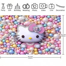 Sanrio 1 pièce Bannière décorative d'arrière-plan pour fête d'anniversaire avec chat boule de dessin animé mignon. Parfait pour décorer une salle de fête ou une chambre à coucher. Accessoires pour photobooth thème de dessin animé. Taille: 82,7 * 59,1 * 39,4 / 39,4 * 29,5 pouces