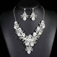 1 set de bijoux pour femme, collier et boucles d'oreilles 3 pièces, mariée, fête, mariage, ensemble de luxe à strass étincelants à la mode