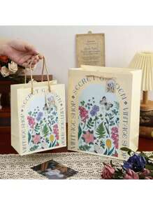 6件复古礼品手提袋母亲节情人节礼物包装袋复古轻奢白牛皮压花礼品袋生日礼物包装纸袋高颜值女神节手提袋 - 彩色 - 查看 4