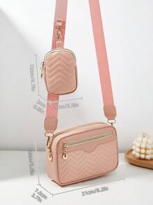 1pc Girl's Mini Wavy Pattern Embossed Letter Bag, Mobile Phone Bag Coin Purse - Pink - View 2