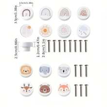 Scandinavian Style Children's Cute Rainbow Animal Round Bedside Table Drawer Knob, Furniture Wardrobe Door Wooden Handle, Multifunctional Furniture Drawer Knob, Children's Room Cartoon Decoration