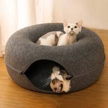 Donut Cat Bed For 2 Cats Pet Cat Tunnel Toys Kitten House Basket Interactive Play Toys For CatsFelt Rabbit Cave Nest