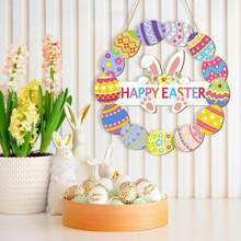 Osterdekoration Türkranz für Eingangstür, Wandschilder, Hasendekoration für den Frühling, Cut Out Hasenzeichen, Blume Ei Willkommen Hängen für Heim Wanddekoration, Party, drinnen und Outdoor, fröhliche Ostern