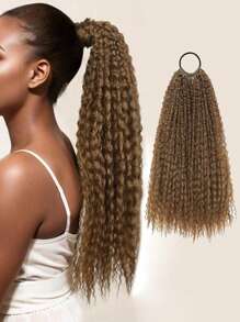 Coleta larga rizada de 20 pulgadas, coleta larga rizada resistente al calor de color negro que se puede alargar con coletero, para todas las mujeres y niñas