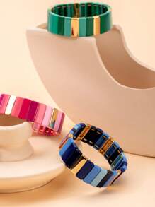 1 件时尚设计金属链彩色串珠手链，百搭女士腕饰