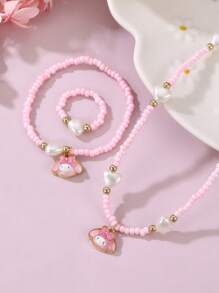 Sanrio 3 pièces/Set Collier, Bracelet & Bague Parés de Perles avec Personnages SanRio