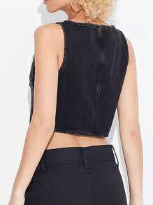 Women's Summer Jean Vest Sleeveless Tie-Up Front Denim Vest Tank Tops Jean Jacket