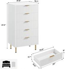 CuisinSmart Fluted 5 Drawer Dresser For Bedroom, 48 Inch Modern Chest Of Drawers,Large Wood Drawer Organizer For Bedroom,Living Room,Hallway - 白色 - 查看 2