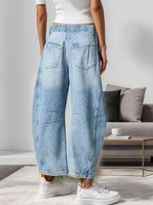 Women's Baggy Boyfriend Jeans Vintage Wide Leg Mid Rise Barrel Denim Ankle Pants - Rửa nhẹ - Xem 3