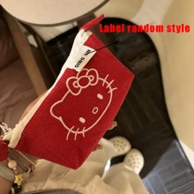 Sanrio 1 pièce Étui cosmétique en velours côtelé Hello chat de Sanrio, grande capacité, trousse à maquillage, sac à crayons avec imprimé aléatoire, pour vacances, plage, salle de bain, chambre, grande capacité