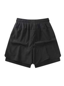 Pantalones cortos deportivos de color liso para primavera/verano, antideslizantes, con doble capa, para pareja/unisex, para correr, actividades al aire libre, gimnasio, de ajuste holgado y livianos, diseño casual