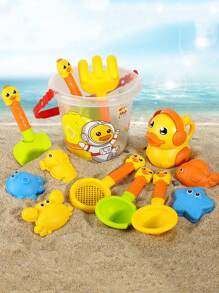14pcs/Set Random Color Yellow Duck Beach Toys Set, Beach Sand Toys Include Bucket, Shovel, Beach Games & Accessories (Color & Accessories Random)