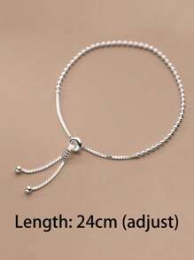 HuooNew 1pc 925 Sterling Silver Bead Adjustable Pull Bracelet, Elegant For Women Daily Wear