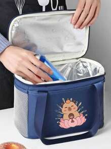 1pc Insulated Lunch Bag, Made Of Polyester With Aluminum Foil Lining, Large Capacity Tote Bag, Suitable For Work Commute, Picnic - Multicolor - View 5