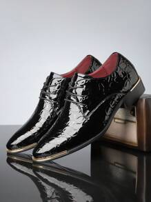 Men'S Vintage Flat Toe Derby Shoes, Comfortable And Non-Slip Lace-Up Durable Rubber Sole Business Occasion Shoes, Men'S Shoes - 黑色 - 查看 1