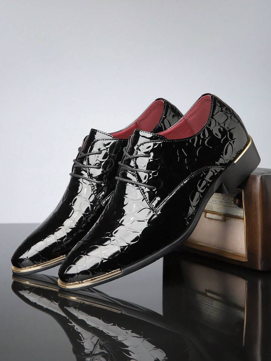 Men'S Vintage Flat Toe Derby Shoes, Comfortable And Non-Slip Lace-Up Durable Rubber Sole Business Occasion Shoes, Men'S Shoes - 黑色 - 查看 1