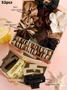 VBOOR 262 Pieces/Set Chocolate Color Hair Accessories Set, Including Hair Scrunchies, Square Gear Clip, Straight Clip, Hair Rope, Hair Bundle, Etc. - Suitable For Ladies And Girls, Daily Styling Essential - Elegant And Intellectual Headdress, Suitable For Daily Life And Party - 2025 New Fashion
