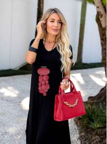 Long Dress Short Sleeve Fashion Comfy Super Comfortable With Pocket - 黑色 - 查看 7