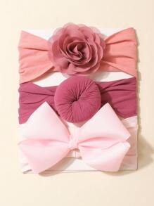 3pcs/Set Cute Big Bowknot Elastic Crease-Free Hairband Set, Suitable For Daily Wear, For Infants