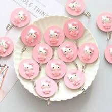 Sanrio 2pcs/Set Hello Kitty Cartoon Cute Wooden Strong Adhesive Wall Hook, Creative No-Drill Hooks For Keys, Towels, Bathroom & More Gifts Birthday Graduation