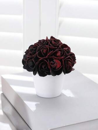 1 件仿真迷你玫瑰盆栽家居客厅卧室办公室浴室婚礼派对桌面装饰