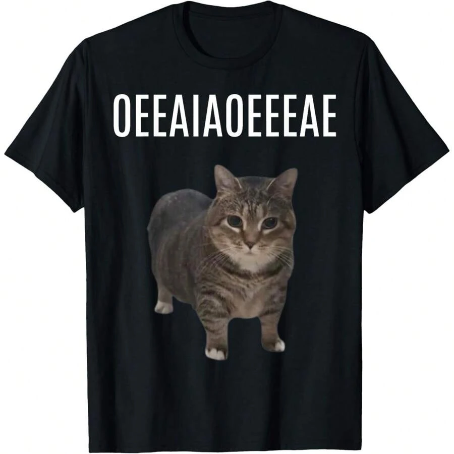 OIIAOIIA CAT Spinning Cat Meme Funny Cat Lovers Art T-Shirt - 黑色 - 查看 1